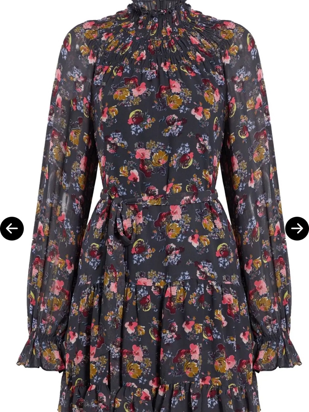 cinq a sept Black Floral Long-Sleeve Tiered Midi Dress